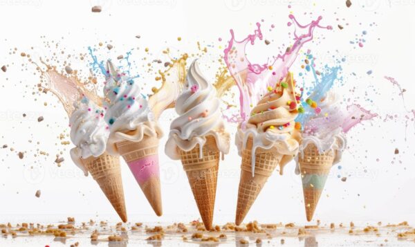 ai-generated-ice-cream-cone-explosion-on-white-background-photo