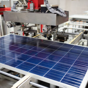 Manufacturing of solar panel system in factory.Industry concept.