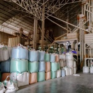 Rice packed in sacks in a rice mill