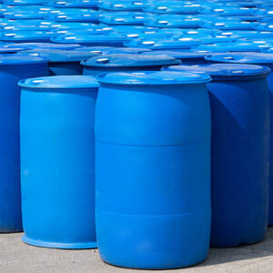 Chemical Plant, Plastic Storage Drums, Blue Barrels