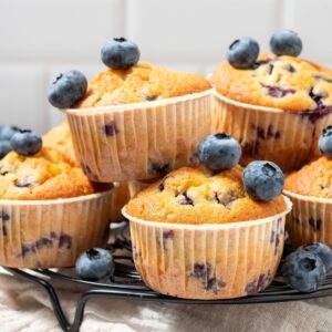 Healthy,Vegan,Banana,Blueberry,Muffins,With,Fresh,Berries